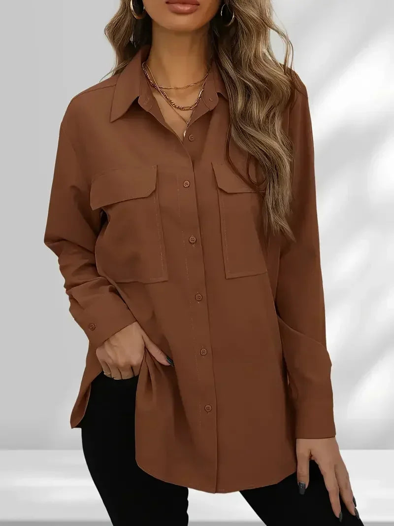 Plus Size Solid Button-Up Blouse